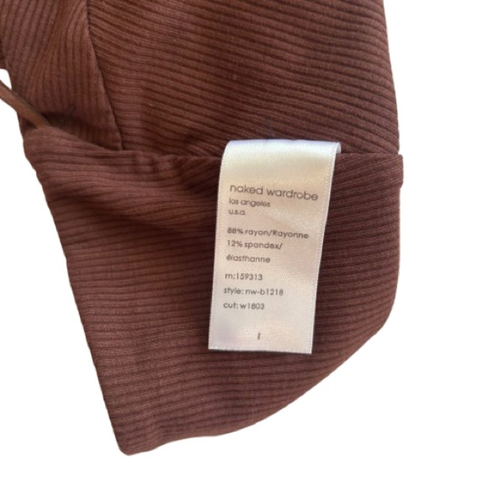 NWOT Naked Wardrobe Snatched Ribbed Halter Chocolate Brown Bodysuit Size L - Picture 5 of 7